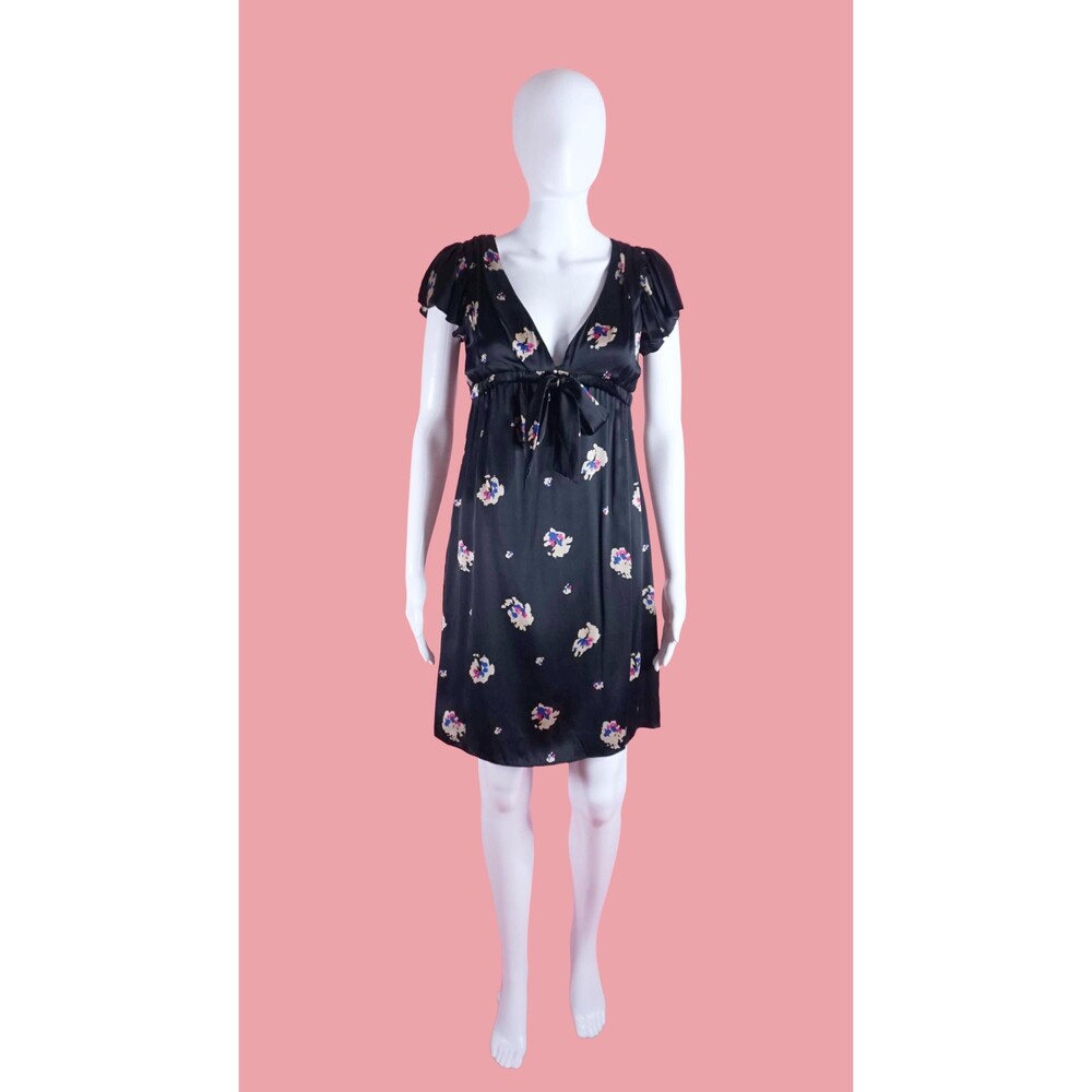 Y2K BETSEY JOHNSON Silk Empire Waist. ASO TWILIGHT Floral Print Dress. XS. As Is